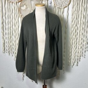 Repeat Cashmere Shawl Collar Ribbed Open Front Cardigan size XS